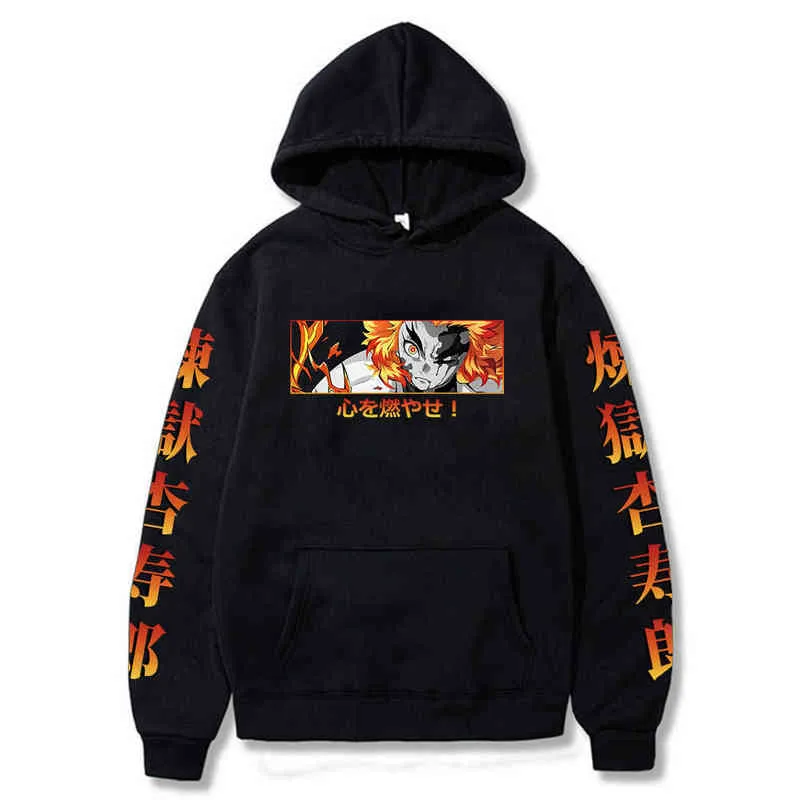 Anime Demon Slayer Friends Hoodie Kimetsu No Yaiba Rengoku Kyojuro Sweatshirts Tops Sudadera Felpa Moletom H1227