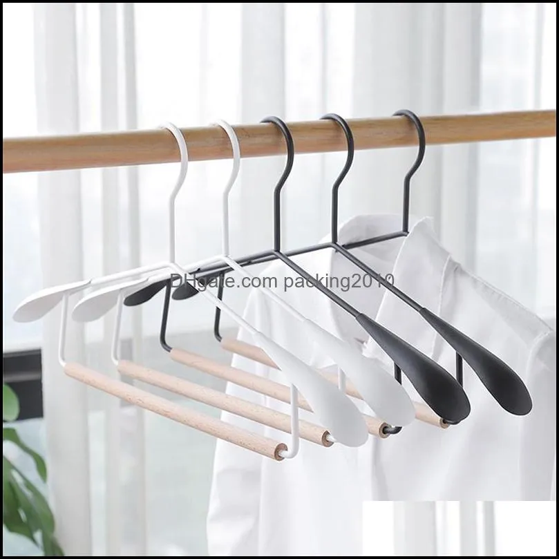 Hangers & Racks Clothing Housekee Organization Home Garden Beech Hanger Wide Shoder Nordic Simple Black White Iron Wood Non-Marking Clothes