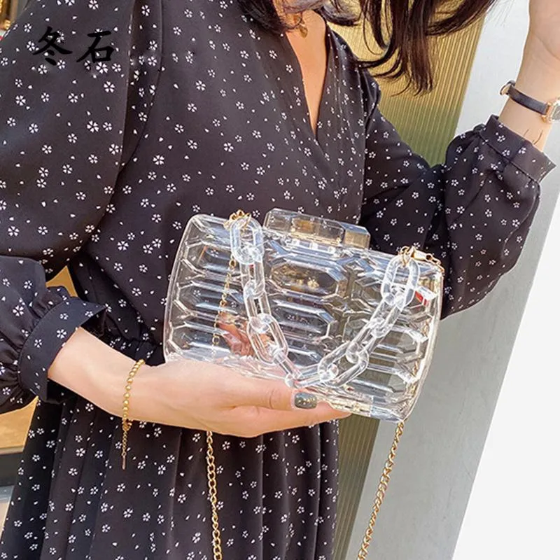 Pochettes en acrylique Transparent pour femmes, sac à bandoulière 2020, sac à bandoulière Transparent avec chaîne en acrylique, sac à main de styliste pour dames