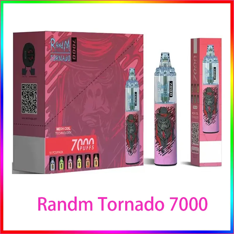 Oryginalny Randm Tornado 7000 Puffs Ujeżdżalne E. Paprązowe urządzenie 1000MAH Bateria 14 ml E-Ikwid 20 kolorów Cigvapes