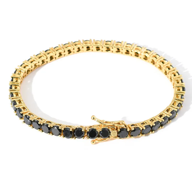 Haute qualité jaune blanc plaqué or 4 MM 7/8 pouces noir CZ Tennis Bracelets chaînes liens pour hommes femmes beau cadeau