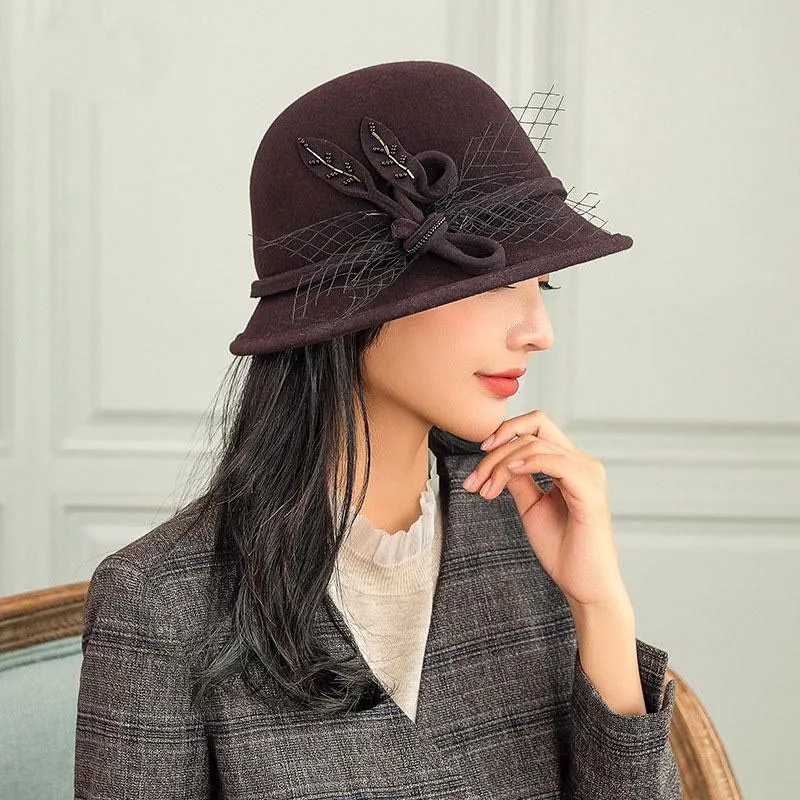 Sombreros Fedora británicos para mujer, sombrero de fieltro de invierno de  ala ancha de lana a la moda, sombreros Vintage de otoño, sombrero para