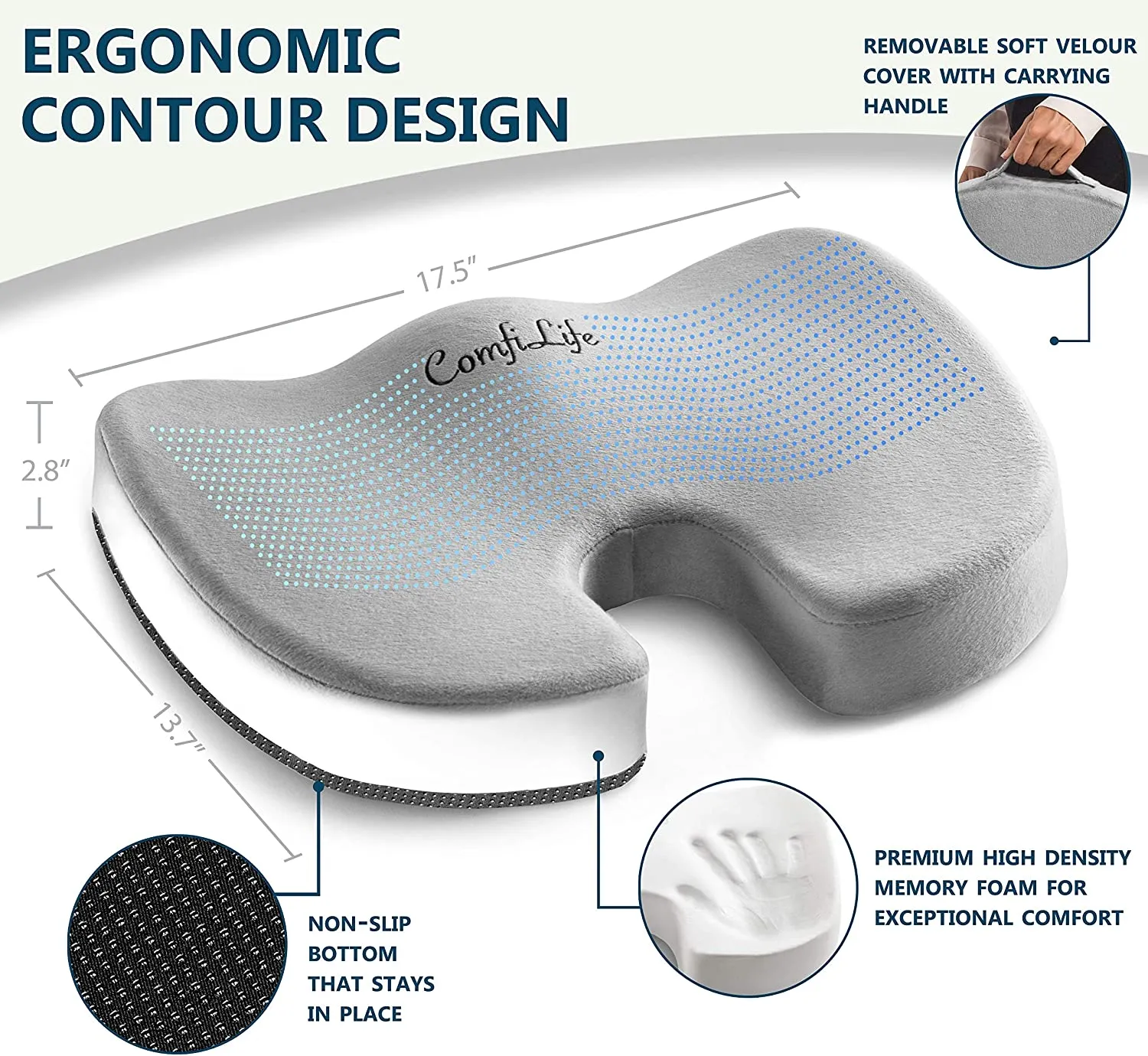 Cuscino ortopedico per sedile sedia in GEL e memory foam, Per Auto e ufficio