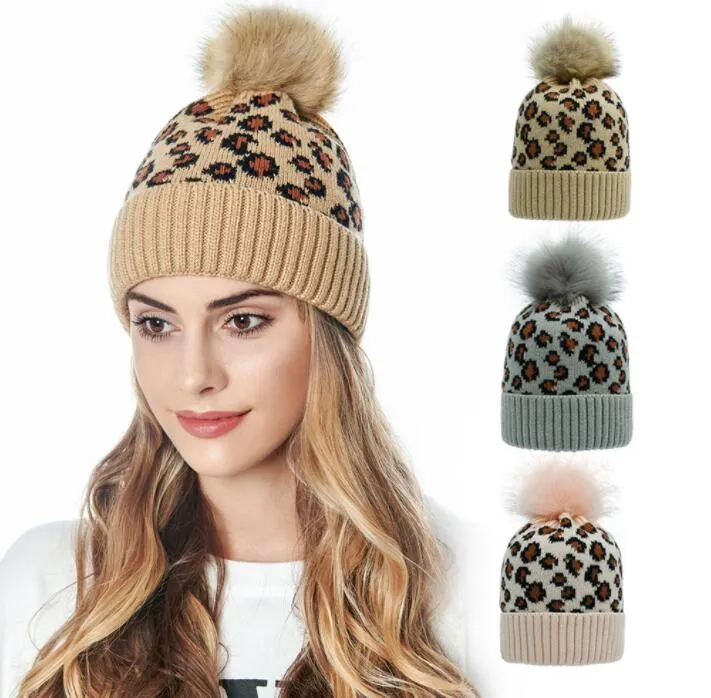 Bonnet Femme Hiver Léopard Chaud Avec Pompon - Chapeau Tricoté Doux Et Stylé Pour Femmes Et Filles