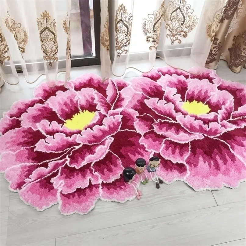 Chinese style red peony flower carpet thick livingroom and bedroom area rug pink door mats Wedding parlor hallway rugs 220301