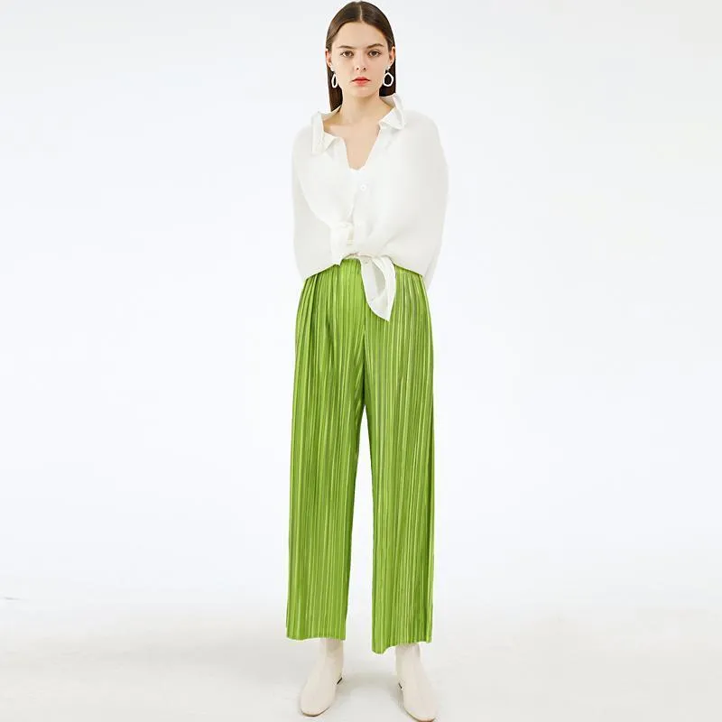 Kvinnors byxor capris miyake plus size kvinnors raka veckade byxor höst vinter koreanska mode kvinnors byxor lysrör estetiska kläder