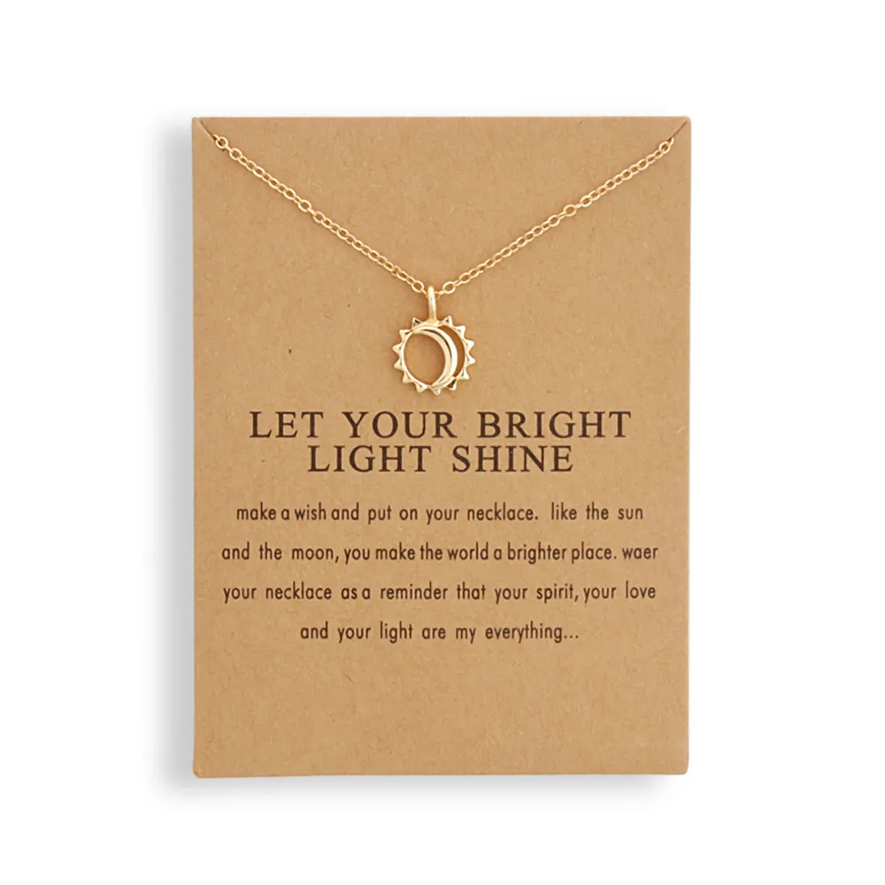 Fashion Sun Necklaces & Pendants Gold Color Alloy Pendant Necklace Wish Card Jewelry For Women Girl Jewelry Birthday Gift