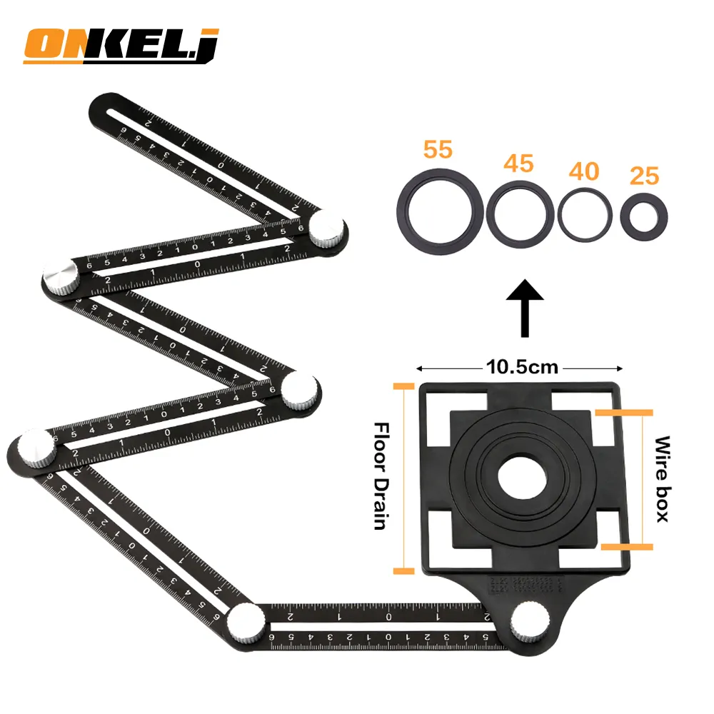 ONKEL.J 6 fois en alliage d'aluminium Angle Finder Règle de mesure Modèle de moule perforé Localisateur d'outil Guide de forage Trou de carrelage 201117