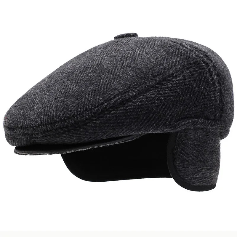 Berets Hats: Classic Wool Blend Newsboy Cap With Ear Flaps