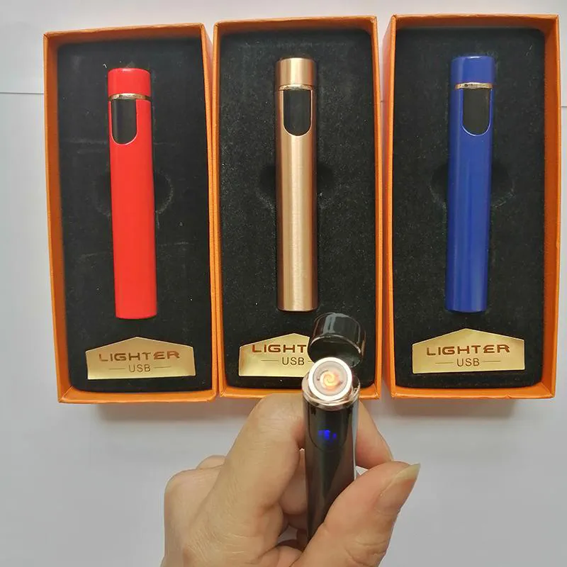 喫煙円筒パワーディスプレイタッチセンシングミニポータブル防風ライター用クールUSB充電式電気ライター