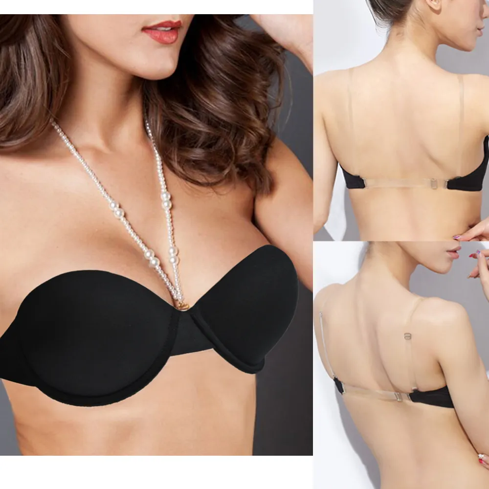 Strapless Padded Push Up Bra Clear Back Straps Bras Wedding Party