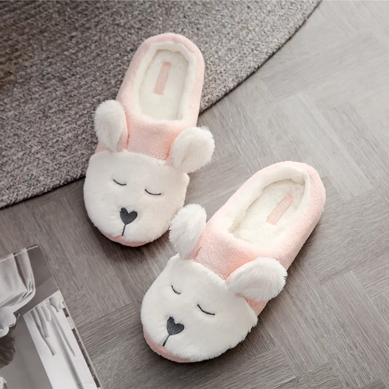 Cute Rabbit Girl Indoor Warm Winter Pink Mute Antiscivolo Pantofole da donna con fondo a pavimento Y1202