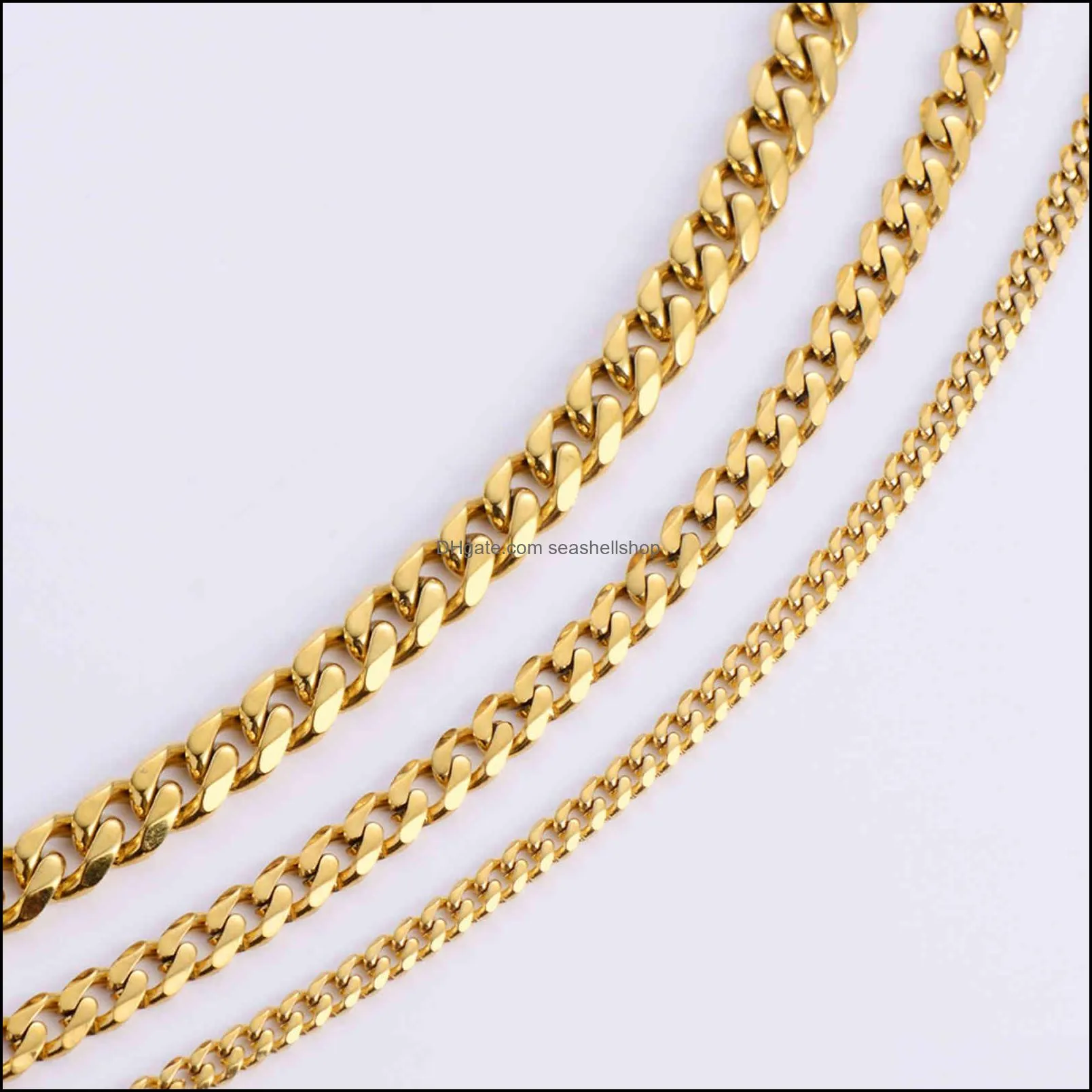 wholale hip hop womens men necklac cadenas cubanas 18k gold plated thick cuban link chain stainls steel