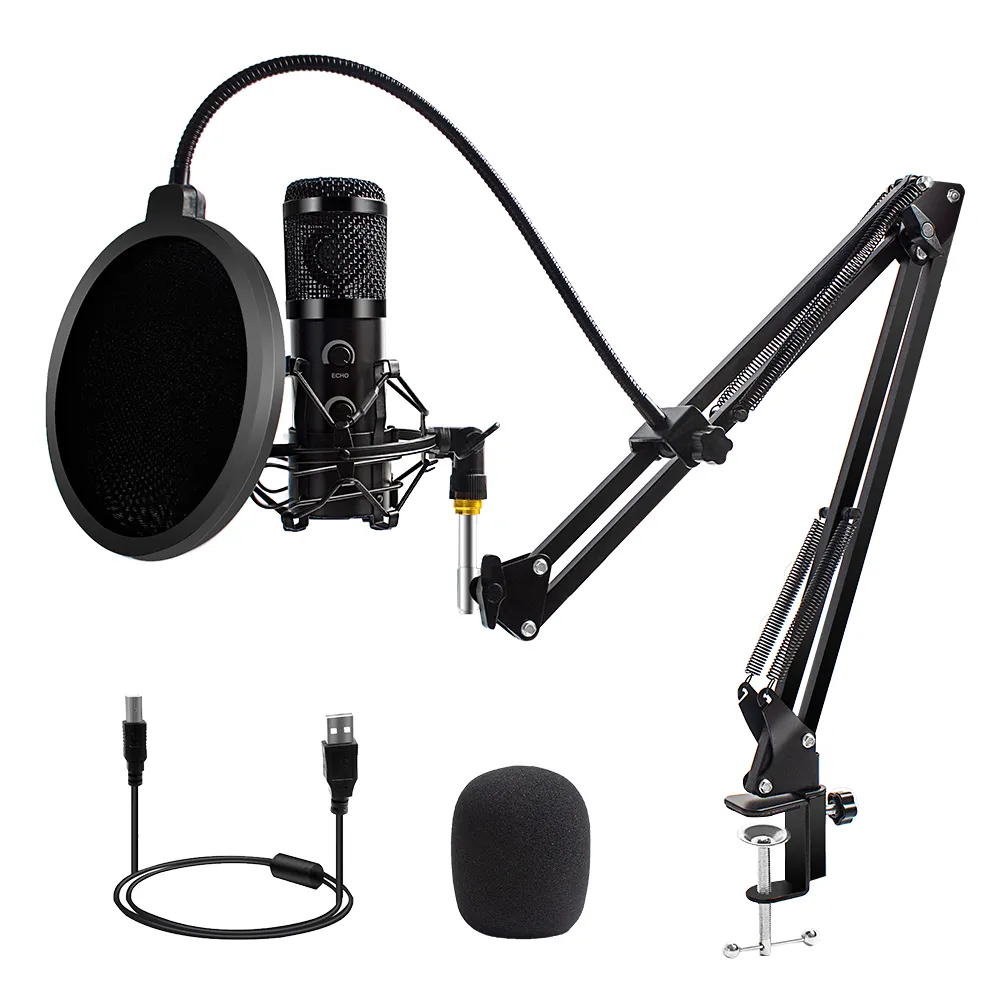 Nieuwe upgrade USB Computer Microfoon Kit met Ring Licht Verstelbare Scissor Arm Stand Shock Mount voor YouTube Studio-opname