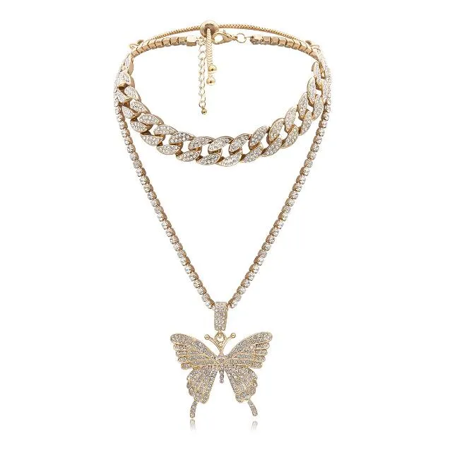 Crystal Butterfly Kostuum Sieraden Hoge Kwaliteit Mode Wed 18 K Vergulde Doulbe Layer Sieraden Ketting Voor Vrouwen