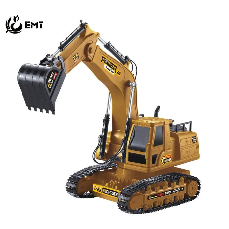 E3 Remote Control Excavator Digger, Boy RC Car Kid Electrics, 2,4 g 10 kanaler, 1:18 Skala, 680 ° rotera, simuleringsljudljus, för födelsedags julklappar, 2-2