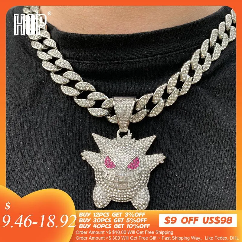 Hip Hop Iced Out Gengar Bling Ghost Legering Goud Zilver Kleur Hanger Ketting Voor Mannen Vrouwen Sieraden met kettingen