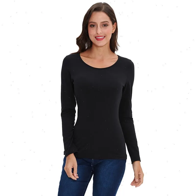 Women Basic Solid Long Sleeve T Shirt Round Crew Neck Plain Cotton Spandex Plus Size Lady Tees Amp Tops Autumn