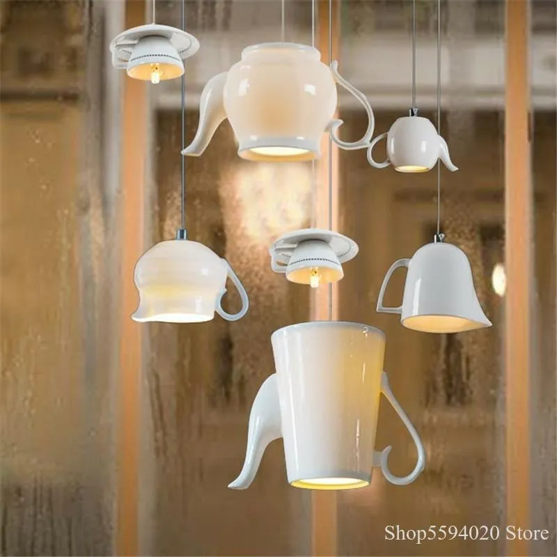Wisiorek Lampy Nowoczesne Herbata Kubek Czajnik Wiszący Lampa Ceramiczna LED Lights Jadalnia Kuchnia Home Decor Oprawy Oprawy Oświetlenie