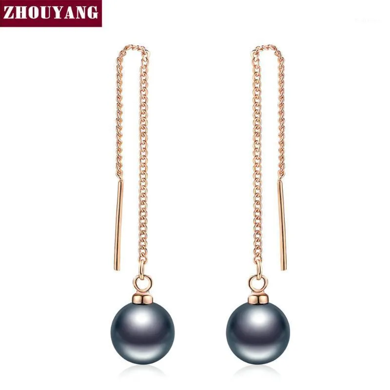 Dangle & Chandelier Imitation Black Pearl Rose Gold Color Drop Earrings For Girl Women Party Wedding Jewelry Top Quality ZYE0331