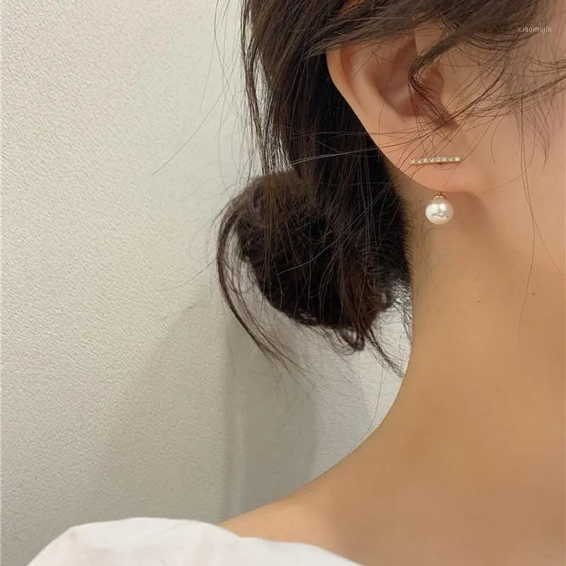 Stud Korean Crystal Line Metal Pearl Earrings For Women Girl Simple Gold Color Small Earring Party Jewelry