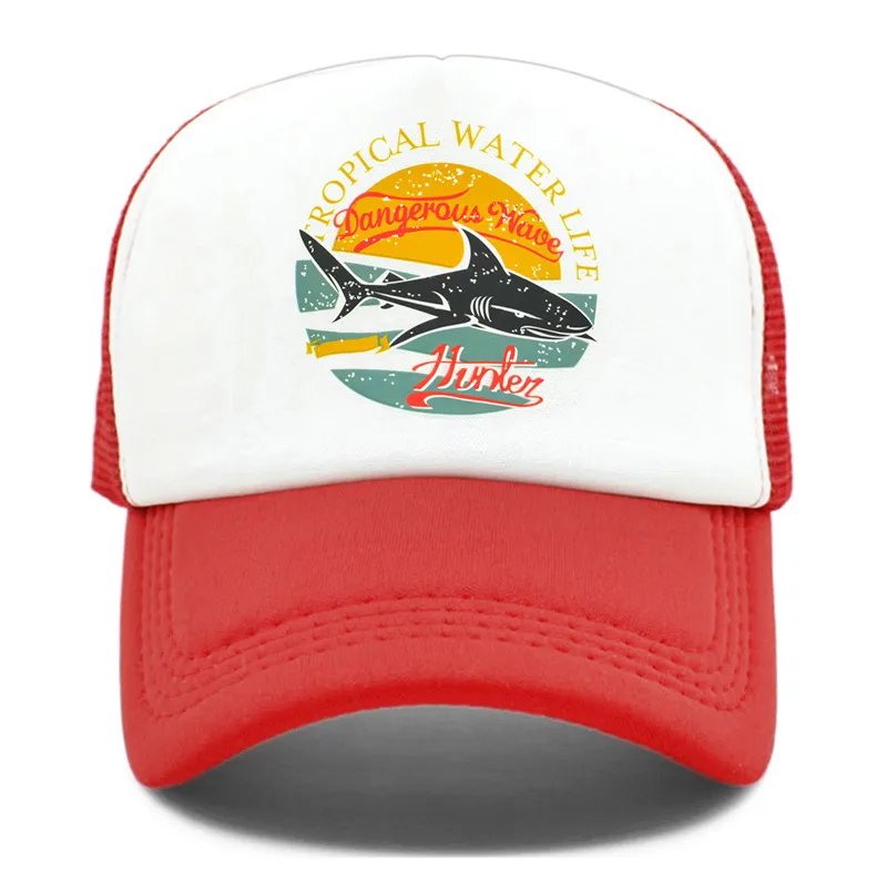 Shark Hunter Seaside Trucker Hat Hip Hop Mesh Fishing Baseball