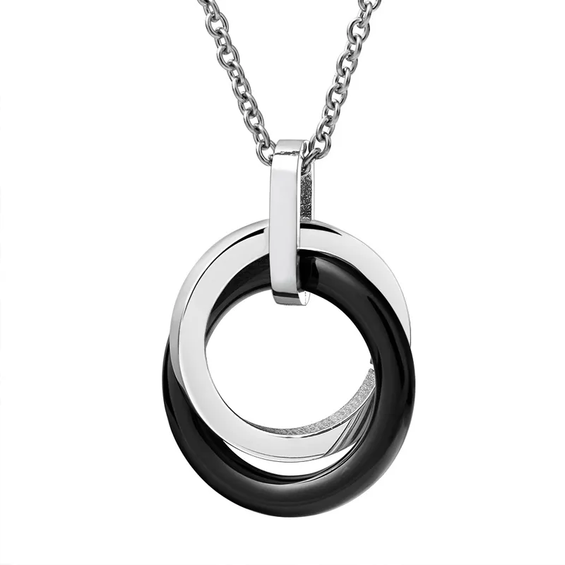 accesorios de acero inoxidable de joyería de moda las mujeres collar doble negro de cerámica colgante de anillo