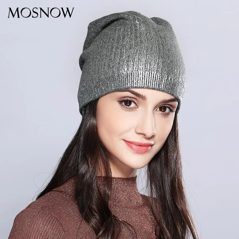 Beanie/Skull Caps Mosnow Women's Hats Shining Wool Knitte 2021秋のファッションブランドハット女性スカリーボンネット＃MZ7151