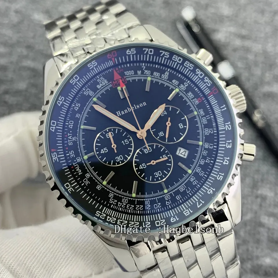 orologio Watches for Men stainless steel Wristwatches black face Japan Quartz Movement Chronograph Leather Strap Mens Sport Watch200p