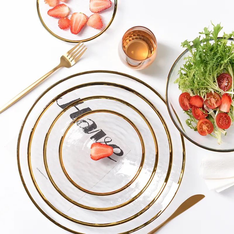 Nordic Glod Charger Glass Dinner Dish Plate Sałatka Zupa Owoce Miska Deser Półka Ślubna Tablica dekoracyjna 201217