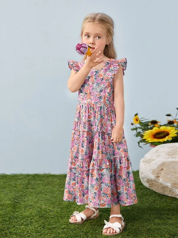 BluNight Collection Girls' Deer Snow Print Dress - Long Sleeve, Ruffle Trim, Easter & Christmas Dress 2T-8 - View #7