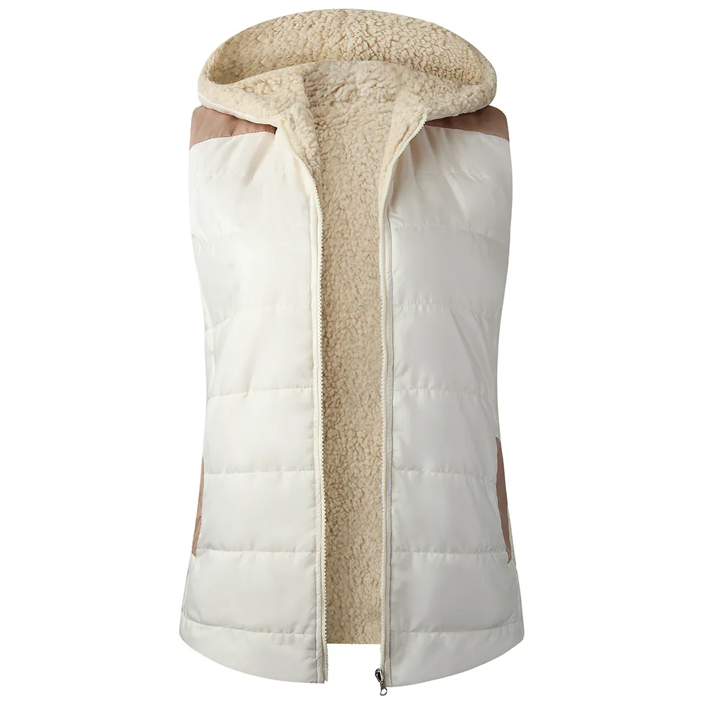 Invierno cálido chaquetas de felpa mujeres chaleco de doble cara con  capucha señoras color sólido bolsillos casuales abrigos chalecos outwear  chaleco