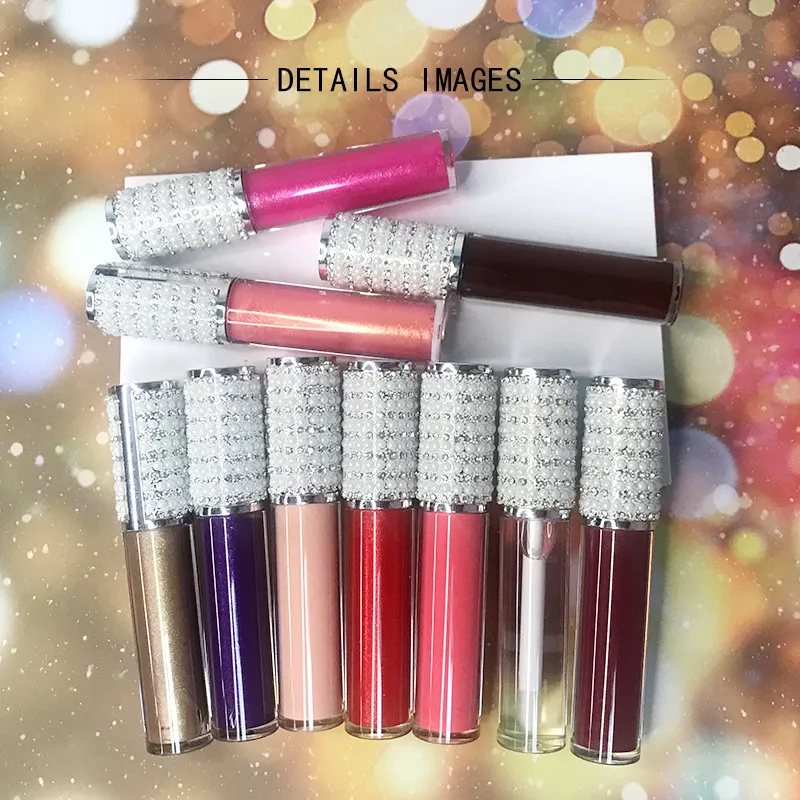 Inget märke! Glitter Lip Gloss Diamond Pearl Coloful Cap Shiny Glossy Waterproof Long Lipgloss Acceptera anpassad logotyp!