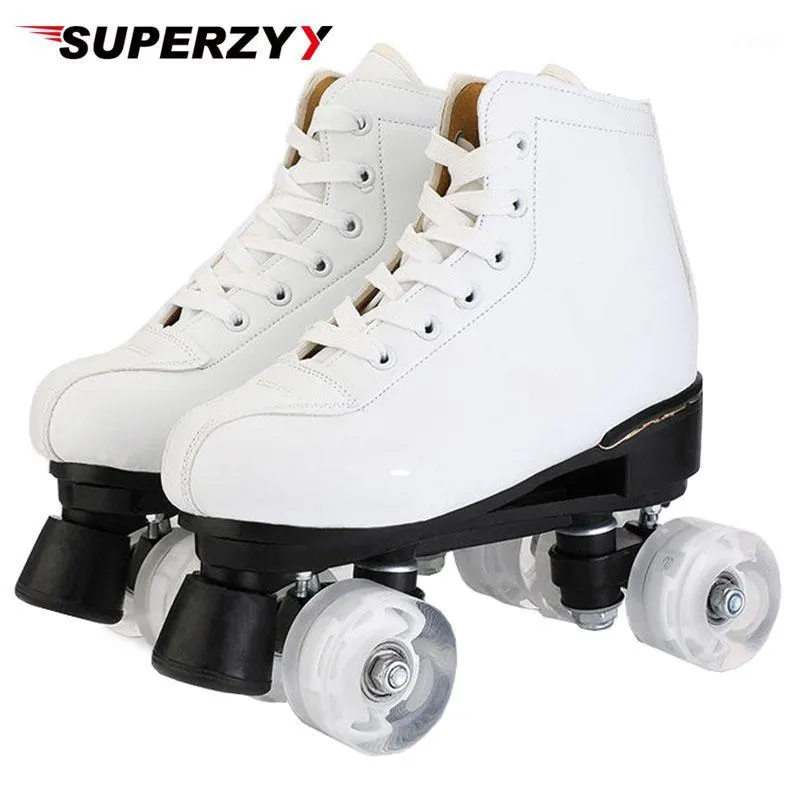 Patins De Couro Artificial Dupla Linha Patins Mulheres Homens Adulto Duas Linhas Patins Patines Com Branco PU 4 Rodas Patins1