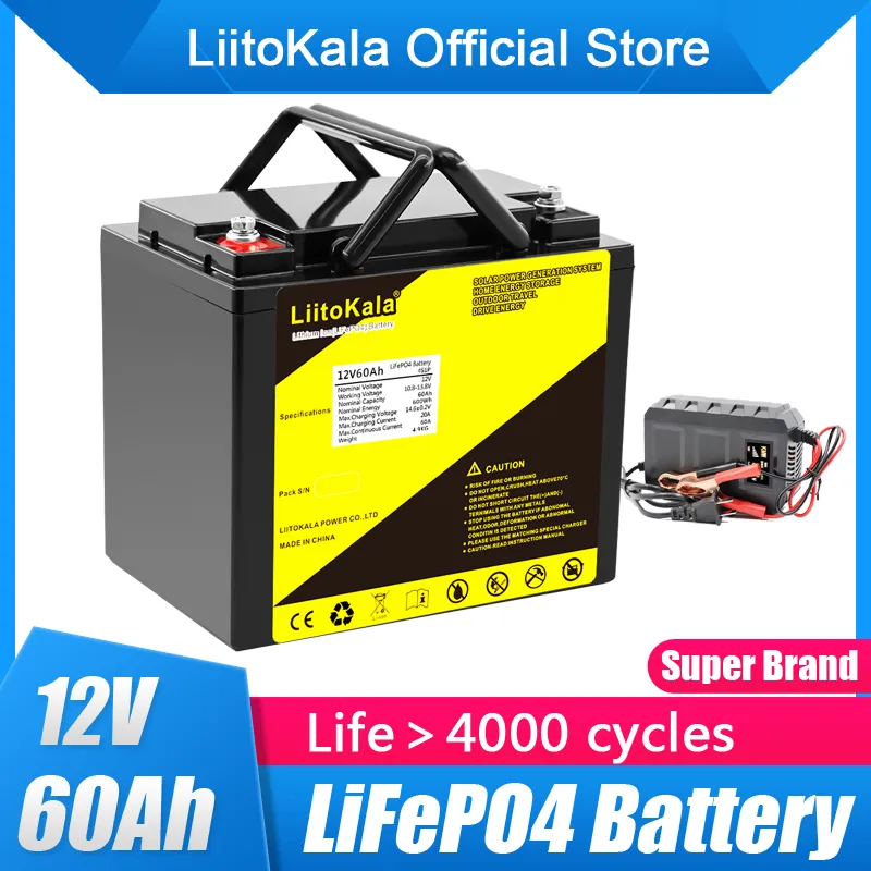 Liitokala 12v 60ah 50ah lifepo4 bateria 12.8v bateria de lítio 3000 ciclos para campistas rv carrinho de golfe fora de estrada fora da rede vento solar