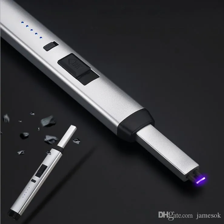 Elektrisk uppladdningsbar USB-kök BBQ Long Tändare Vindtät Puls ARC Ljusare för ljus och fyrverkerier C064