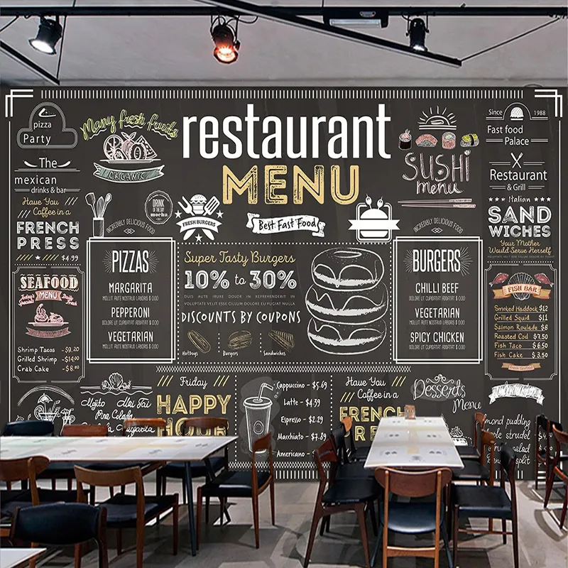 Пользовательские 3D обои европейские стиль моды граффити доски английского письма ресторан кафе бар фона стены декор фресок
