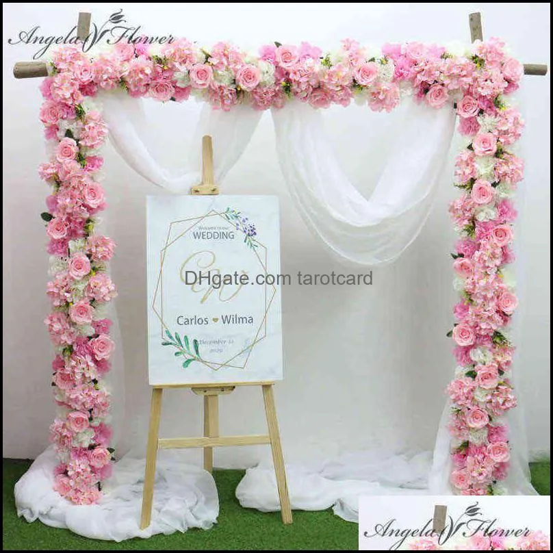 50CM Wedding Road Cited Flowers Wall Silk Rose Peony Hydrangea DIY Arched Door Artificial Flower Row Window T Station Decoration