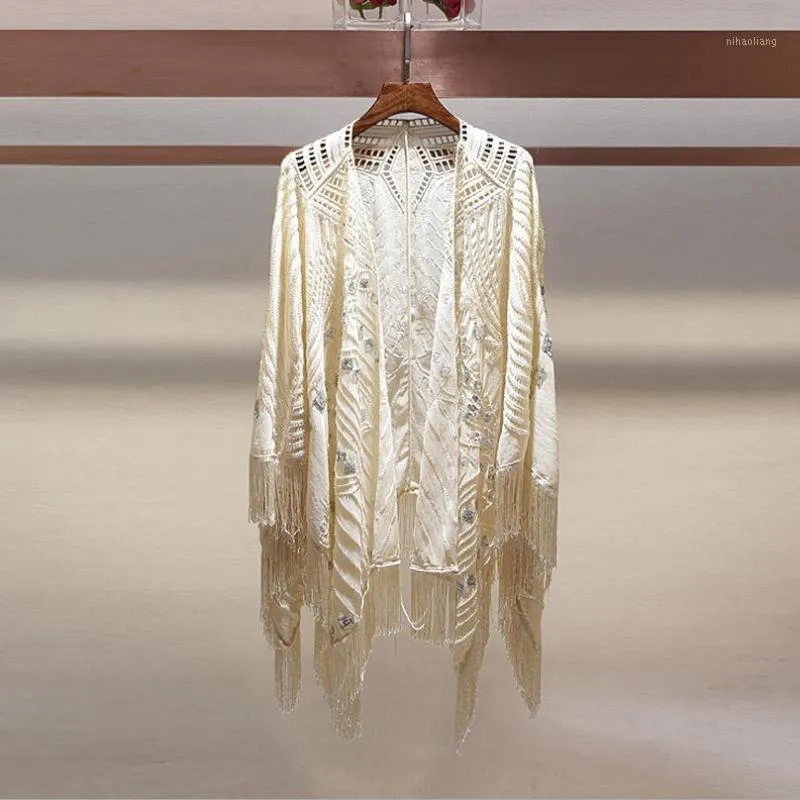 Kvinnors Jackor Partihandel - Sequins Tassels Hängande Pärlor Solskydd Kläder 2021 Outside Sunscreen Shawl Air-Conditioned Shirt Cardigan