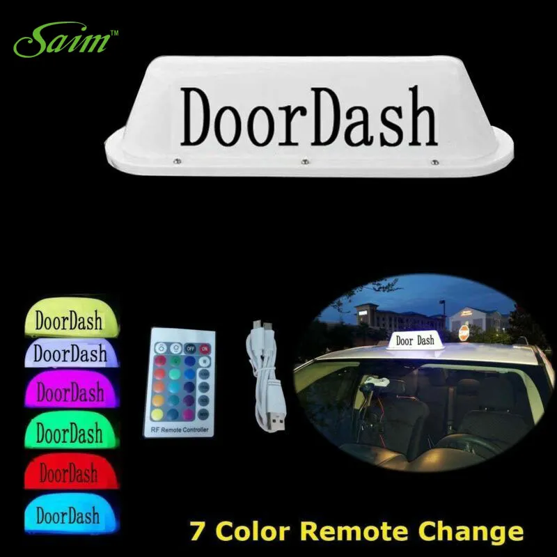 Señal de DoorDash de 14 ", señal superior de cabina de coche, luz LED, batería de recarga remota, inversor magnético, lámpara de luz de Taxi