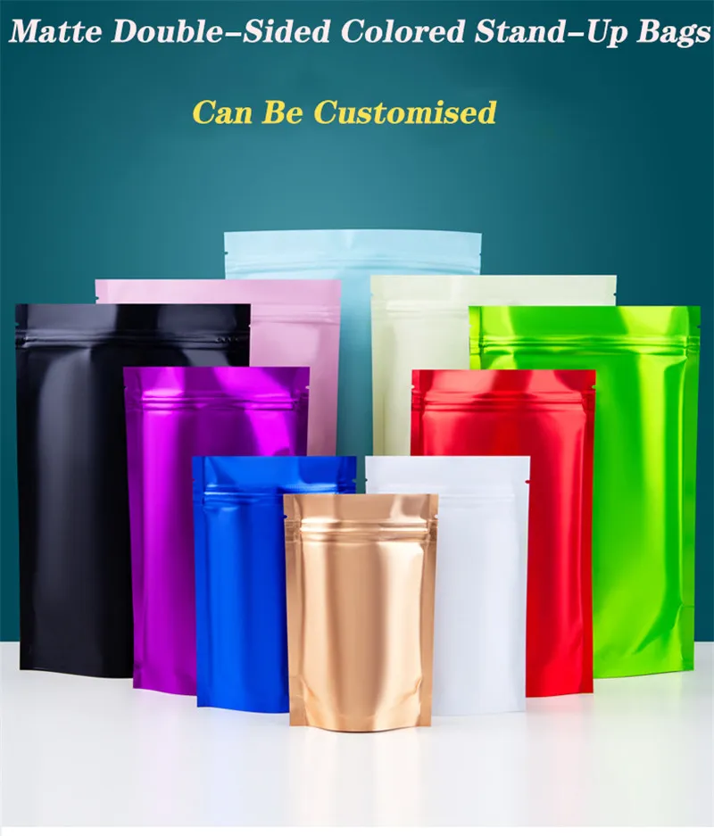 100 stks Matte Dubbelzijdige Gekleurde Stand-up Tassen Zip Mylar Bag Revealable Aluminium Mylar Folie Plastic Verpakking Tas Geur Proof Pouches Voorraad!