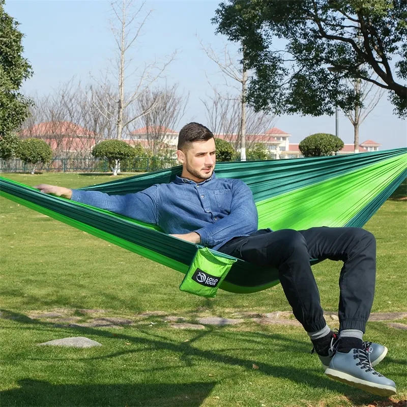 Outdoor Double Hammock Portable Parachute Pano 2 pessoa Hamaca Hamak Rede Garden Pendurado Cadeira Sleeping Travel Swing Hamac Y200327