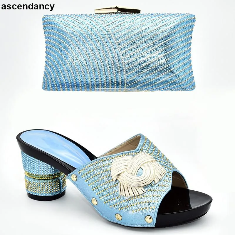New Shoe and Matching Bag for Nigeria Party Slip on Shoes for Women Ladies Italian Shoes and Bag Set Decorated with Rhinestone