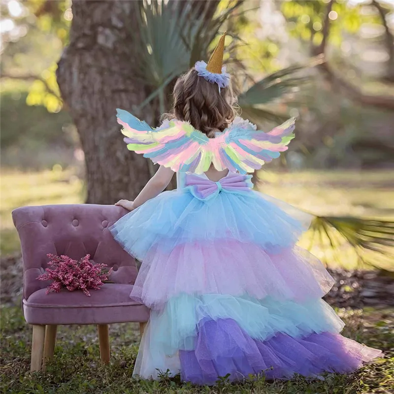 SEASONS DIRECT Disfraz de unicornio arcoíris para niña de Halloween con ala  y diadema