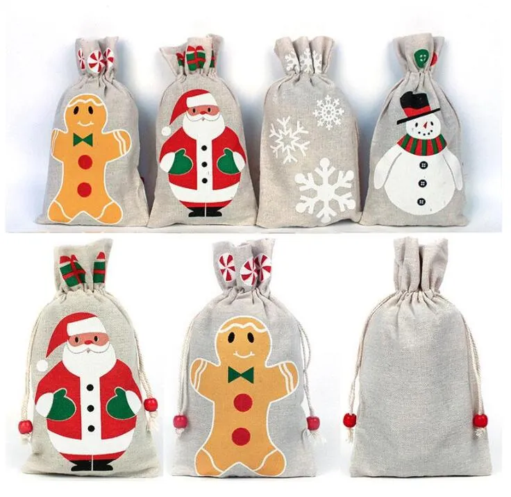 13 * 23cm 크리스마스 장식 Drawstring Santa Clause Snowflake Snowman Reindeer Xmas Storage Burlap 생일 파티 가방