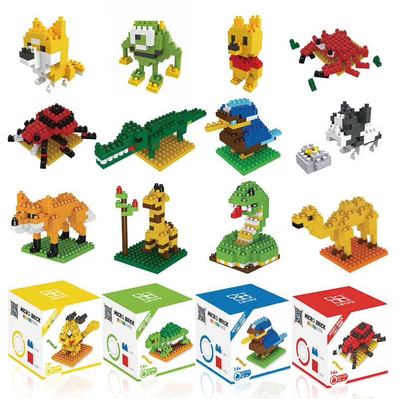 Kinder Spielzeug Mini Bausteine ​​Micro Bricks Adler Moose Hund Katze Vogel Tiere 3D-Modell-Beutel-Geschenk-pädagogisches Spielzeug für Kinder