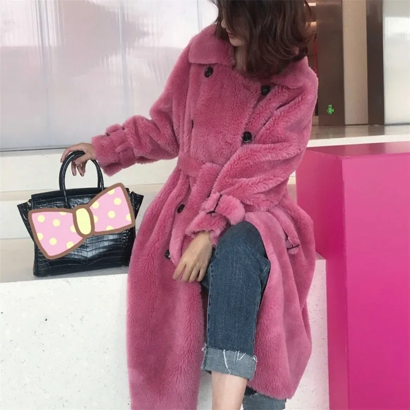 벨라 철학 겨울 여성 양모 코트 숙녀 우아한 더블 브레스트 따뜻한 shearling 코트 여성 캐주얼 양고기 모피 outwear 201210