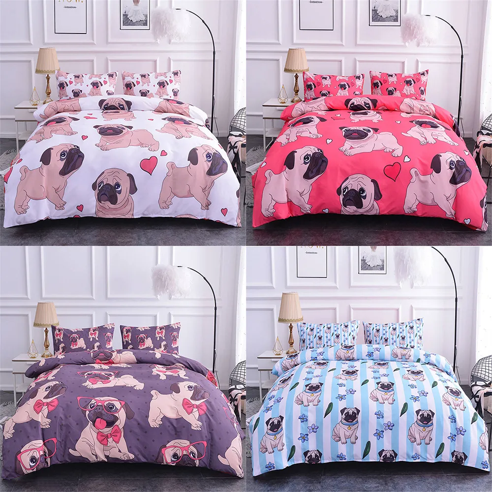 Homesky cute pug cama conjunto gêmeo microfibra floral universal duvet capa animal tema dos desenhos animados crianças meninas 3d conjuntos de cama 201127