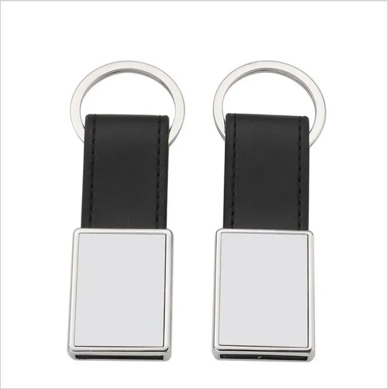 Personalized Metal Keychain Favor Sublimation House-shape Keyring with PU Leather Ring Unique Rectangle Ornament Souvenir Key Pendant