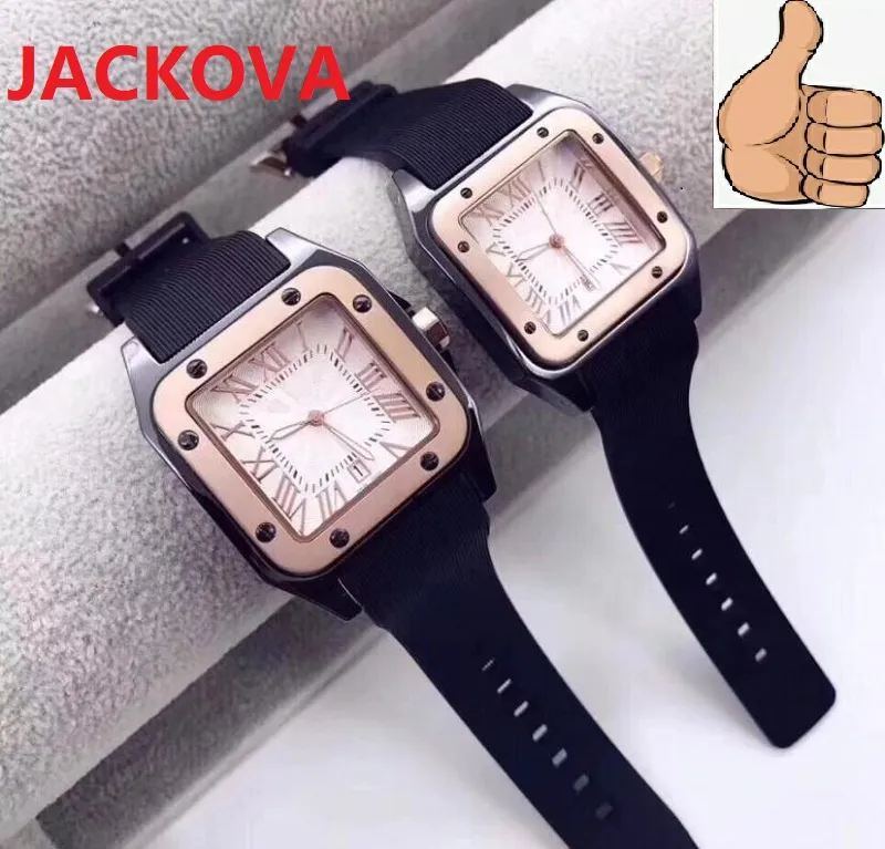 Sports de luxe Roman Square Designer Montre Femmes Quartz Montres Hommes Mode Caoutchouc Silicone Bracelet Militaire Analogique Horloge Montre De Luxe